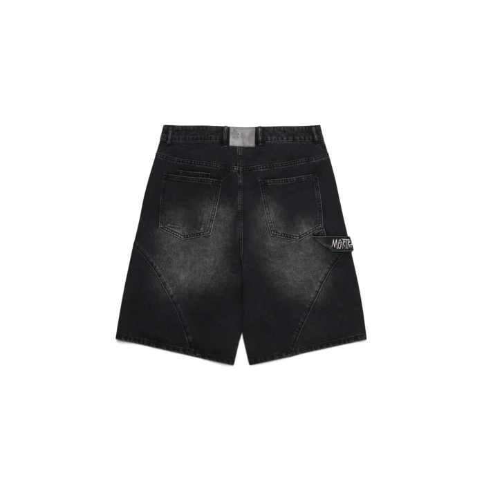 Vintage black Mertra Arc Jorts with embroidered graphics and 3D logo