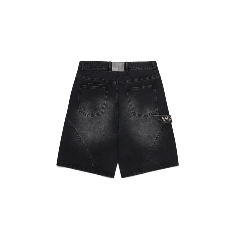 Vintage black Mertra Arc Jorts with embroidered graphics and 3D logo