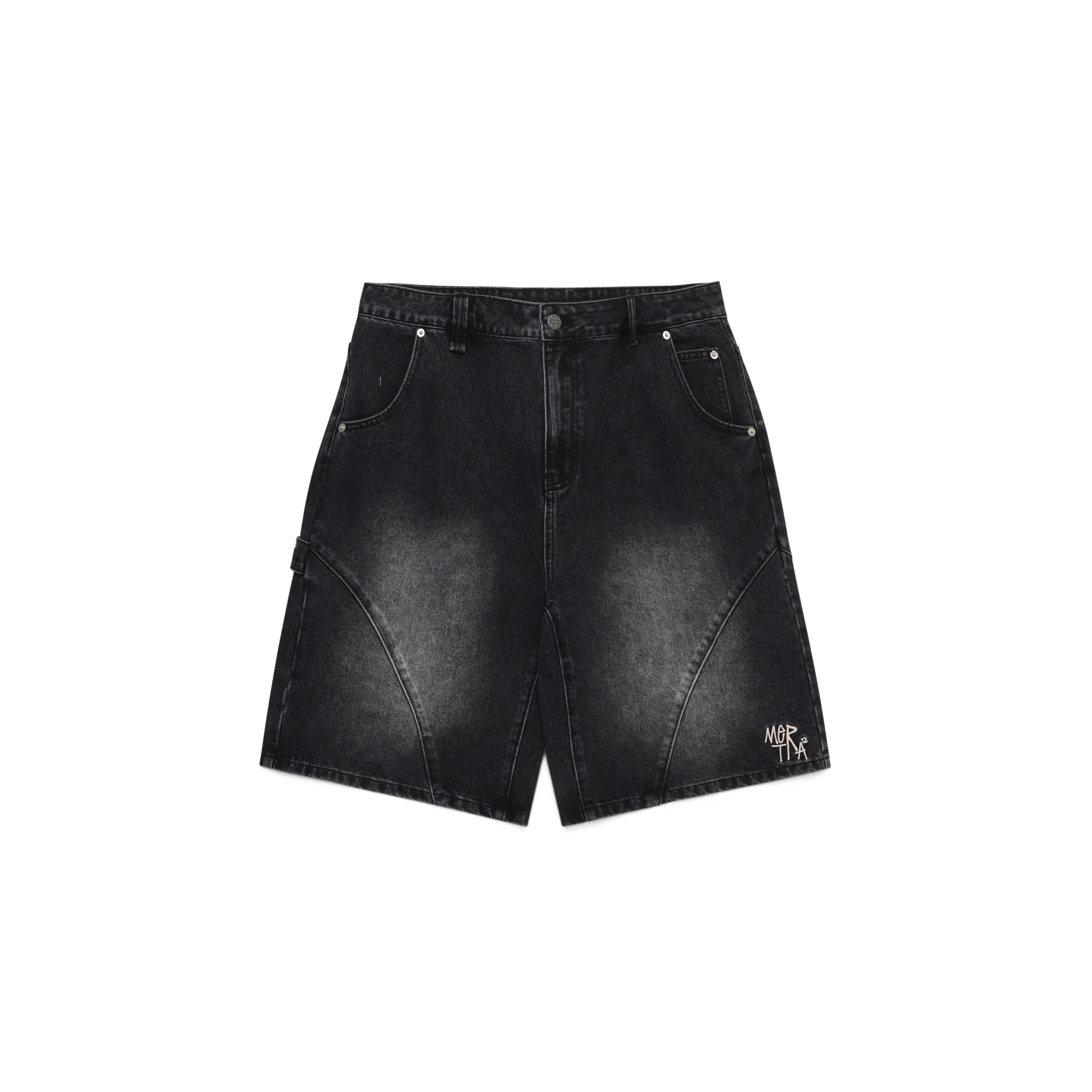 Arc Jorts (Vintage Black) 2 Mertra Arc Jorts Vintage Black – wide leg denim shorts with vintage wash