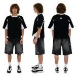 Mertra Arc Jorts black vintage wash – cotton denim with leather patch