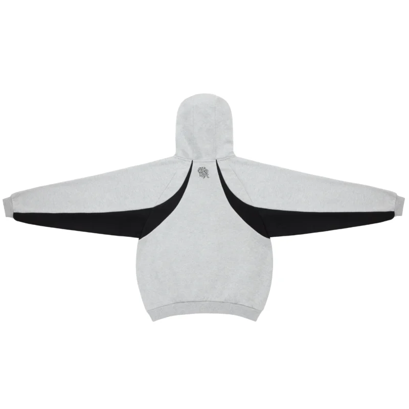 Grey and black color block Mertra hoodie with embroidered logo