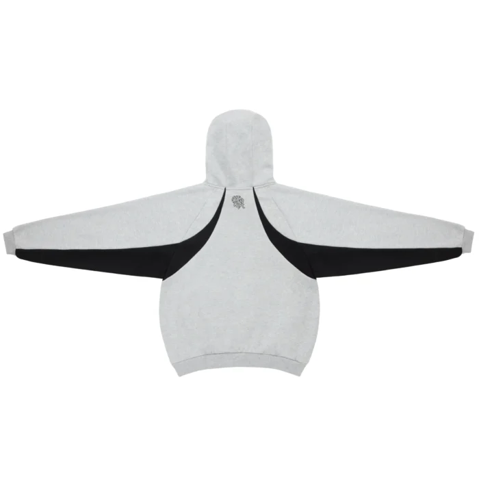 Grey and black color block Mertra hoodie with embroidered logo