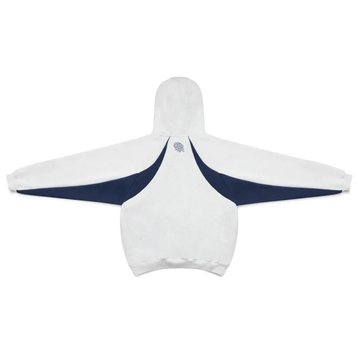 Grey and navy color block Mertra hoodie with embroidered logo
