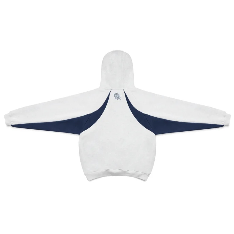 Grey and navy color block Mertra hoodie with embroidered logo