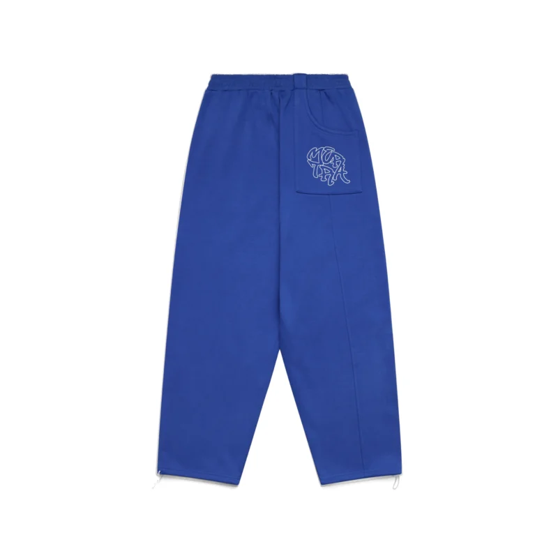 Blue and white Mertra Bigstep Joggers with embroidered graphics
