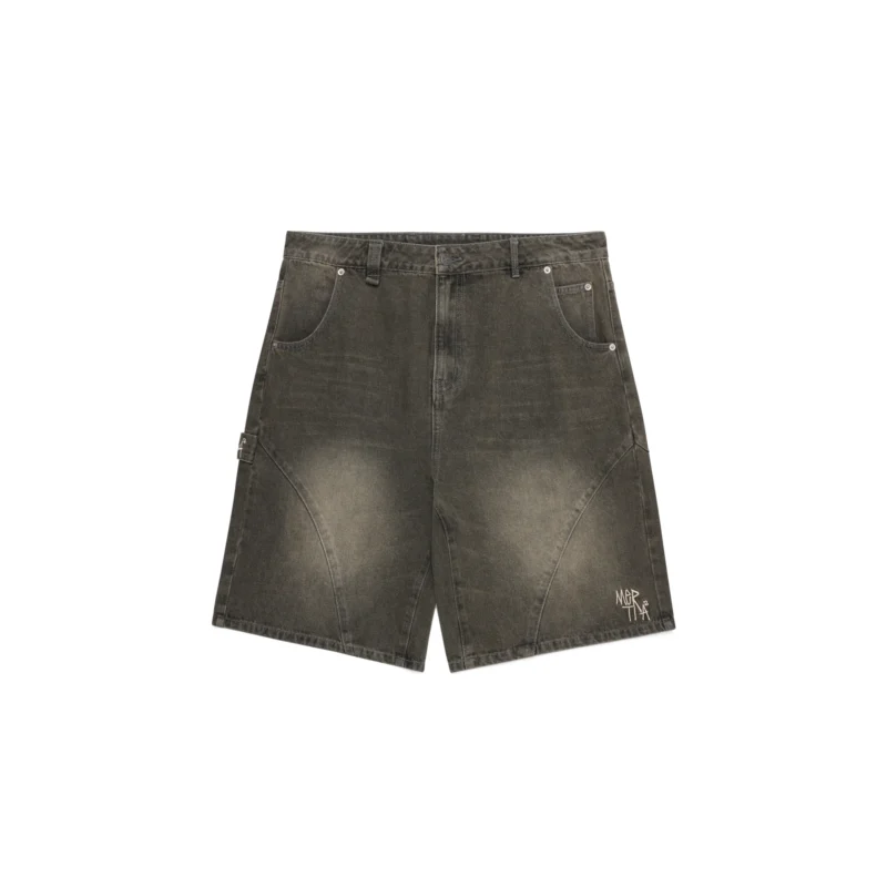Mertra Arc Jorts Rust – stone washed denim shorts with embroidered graphics