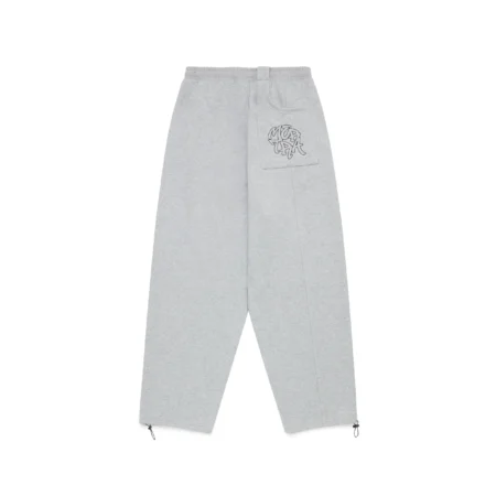 Grey and black Mertra joggers with wide-leg fit and embroidered logo