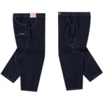 Reversible Mertra denim jeans featuring bold graphics and streetwear design
