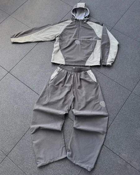 “Mertra Nylon Tracky Tracksuit Grey – Lightweight nylon streetwear set with embroidered logo and relaxed fit